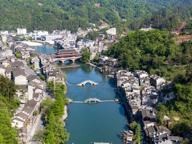 中国著名旅游景点湖南湘西凤凰古城航拍摄影图