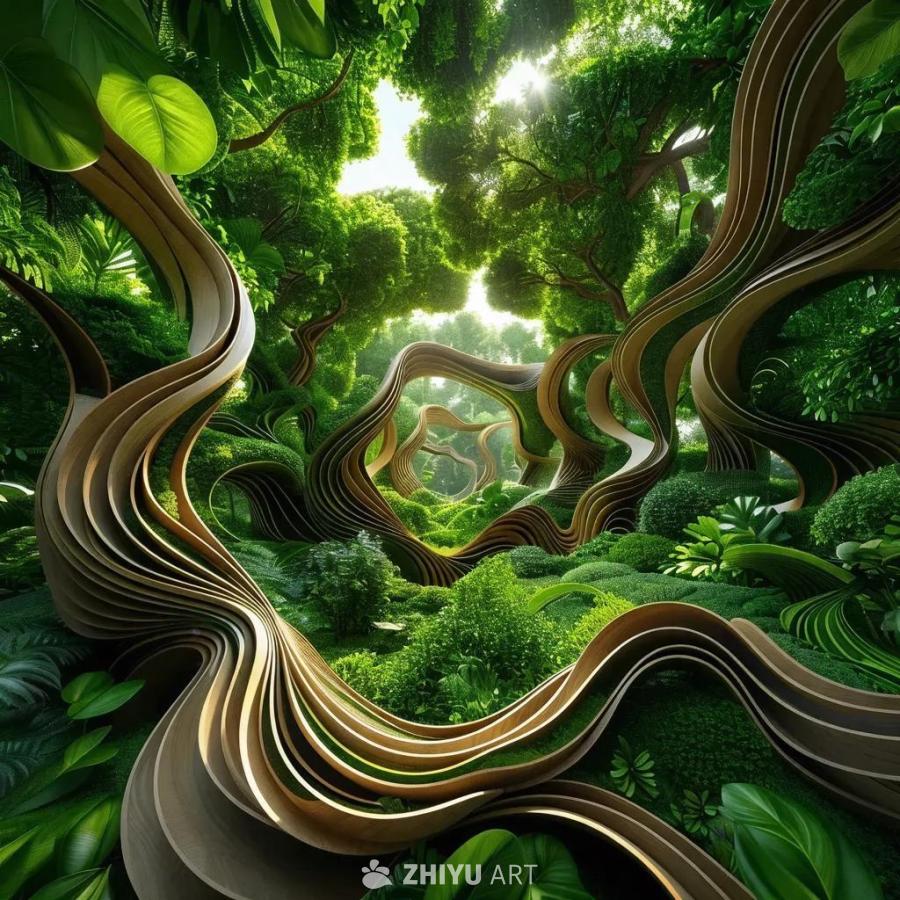 郁郁葱葱的绿色植物背景下，展示着一个色彩鲜艳、引人