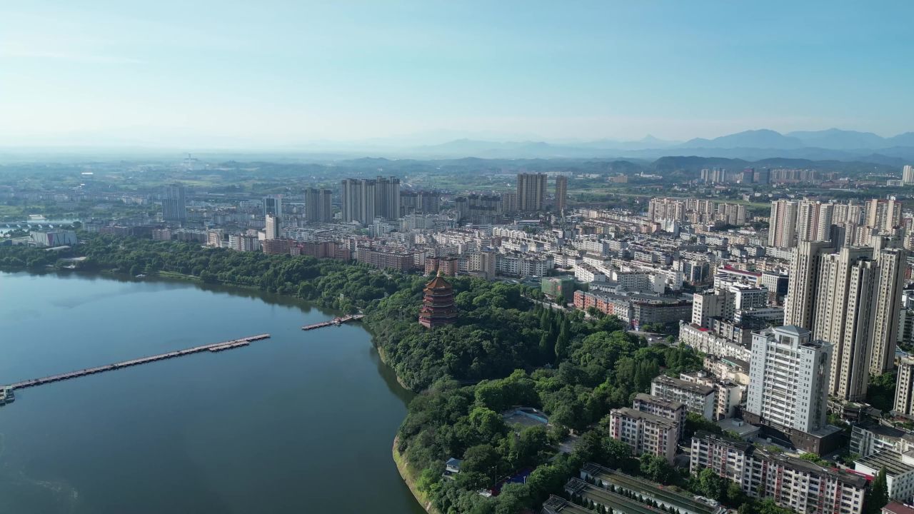 航拍鹰潭大景鹰潭城市天际线