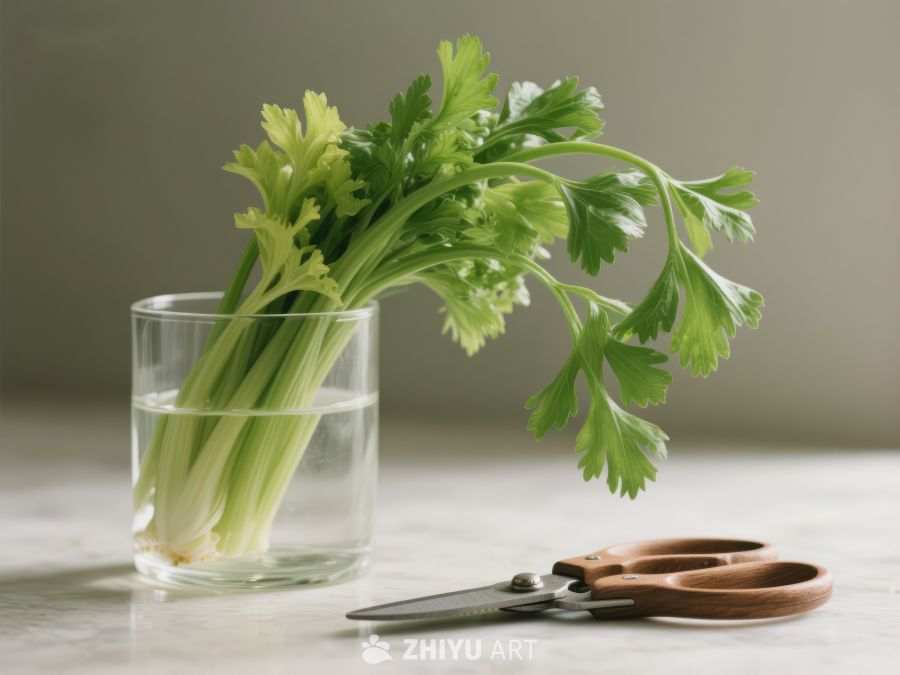 水培芹菜与剪刀静物图 372