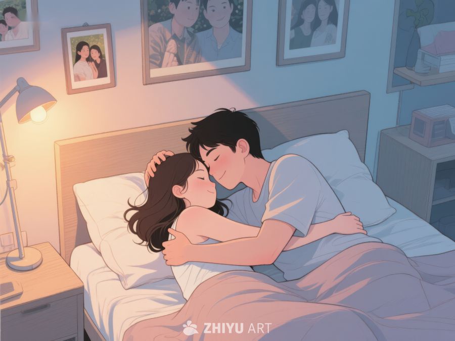 温馨夜晚，情侣相拥入眠 896