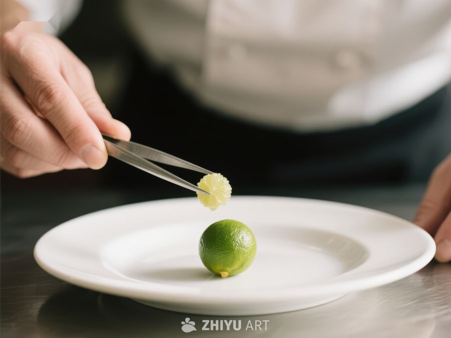 厨师用镊子夹取柠檬装饰 86