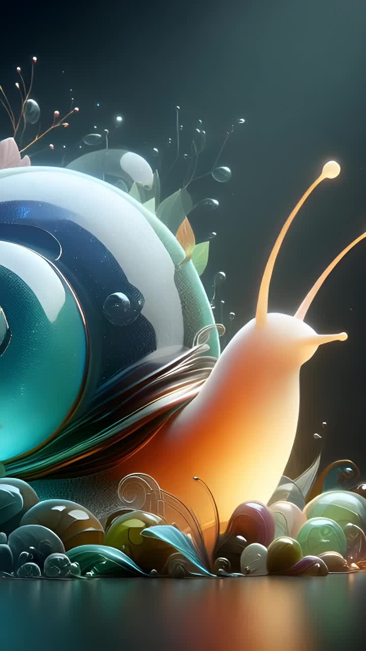 一只蜗牛，其身体呈橙色，触角顶端有白色圆点，蜗牛壳