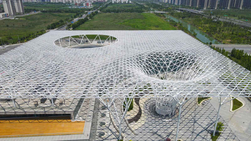 航拍湖北襄阳市文化艺术中心