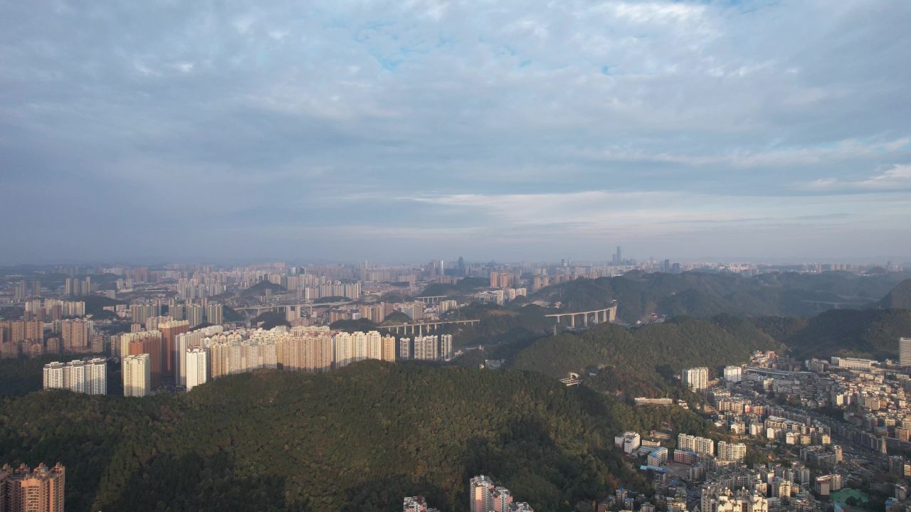 贵阳城市风光航拍清晨  