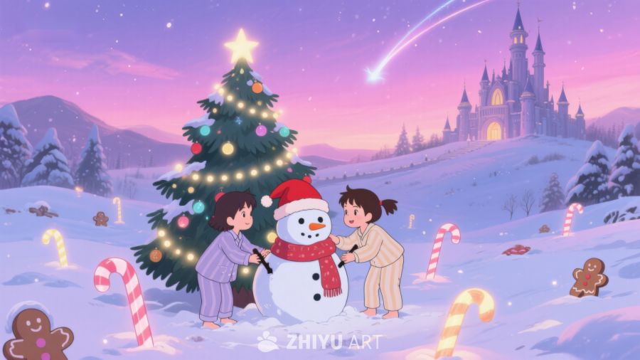 冬日雪景中孩子们堆雪人 29