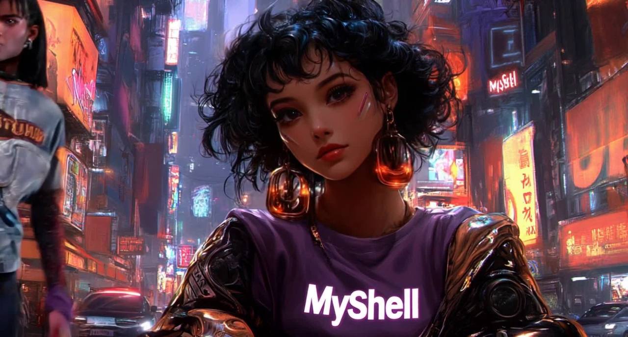 霓虹灯下的未来都市：Myshell女孩的平静凝视