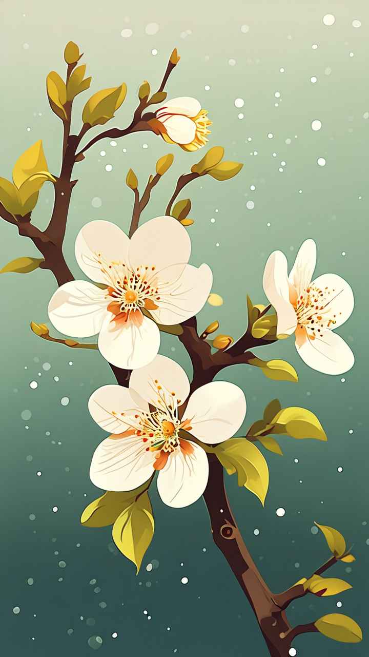 春季梨花扁平插画 13