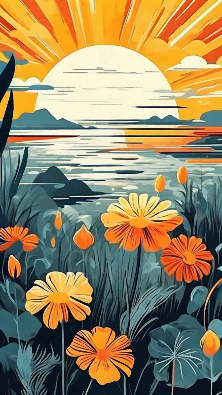 植物抽象黄色静态插画 2