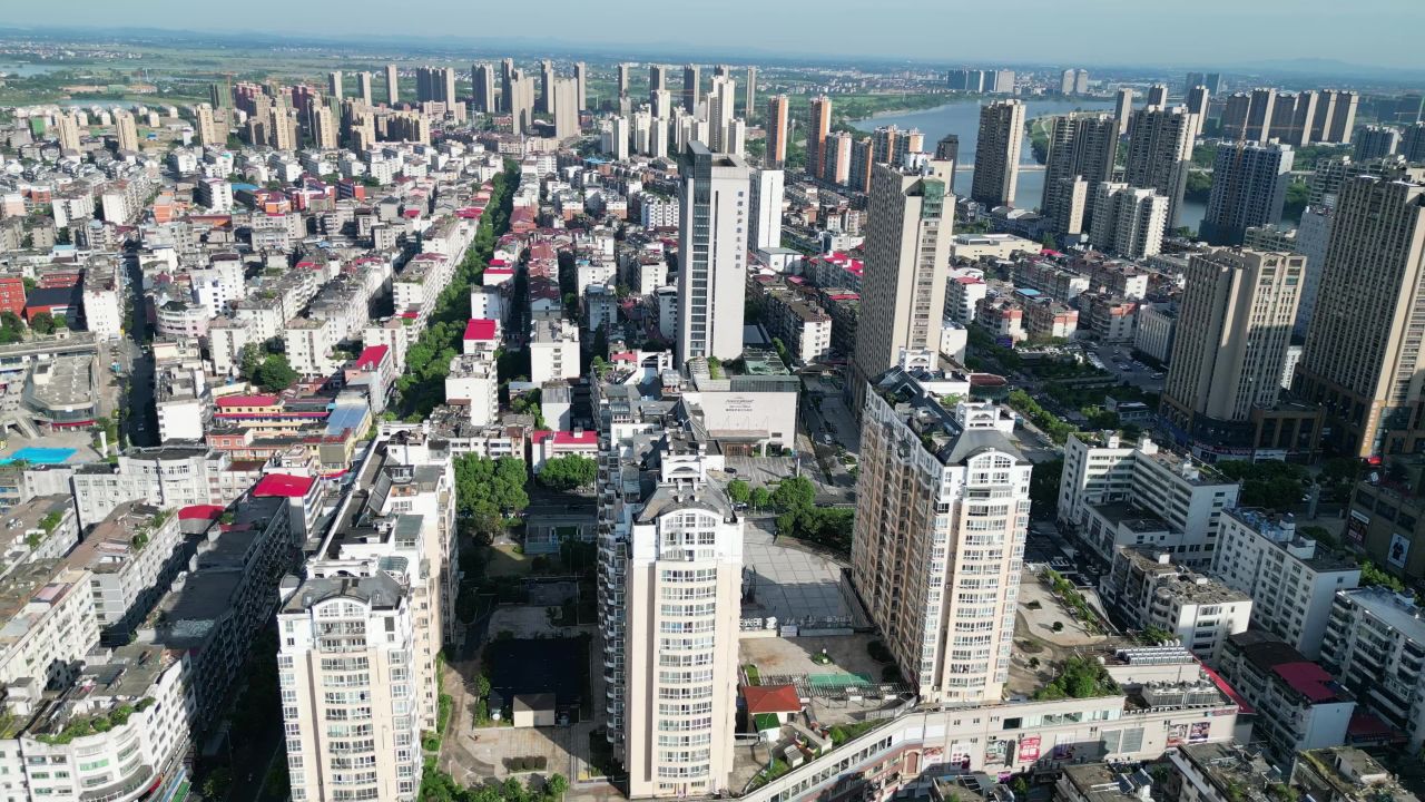 航拍鹰潭大景鹰潭城市天际线