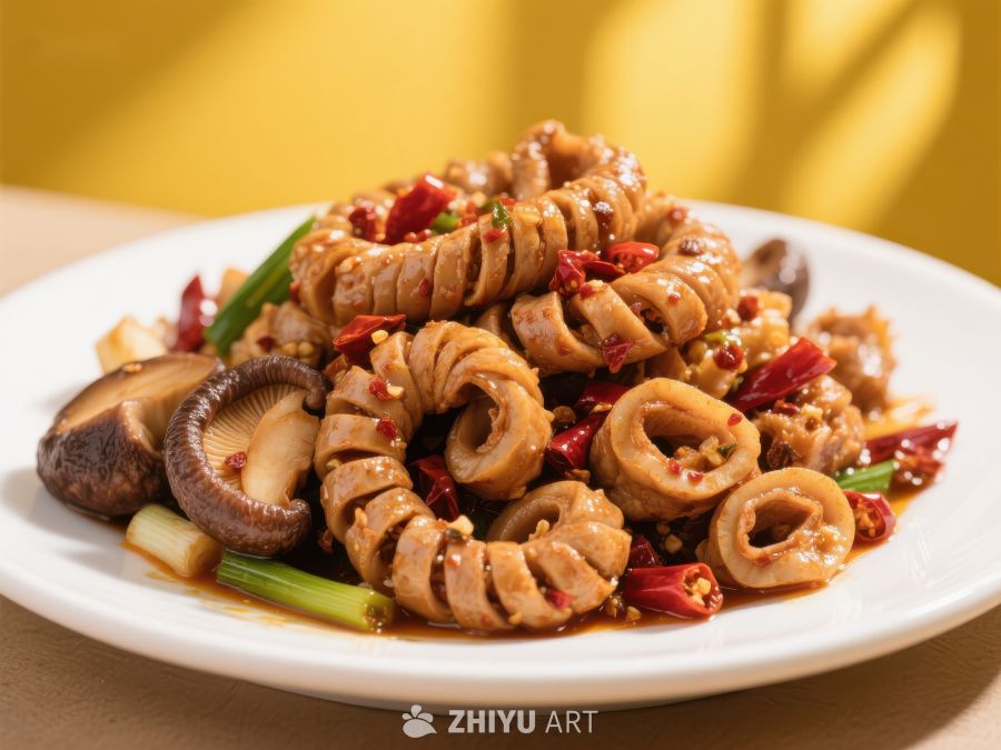 香辣鱿鱼圈配香菇与青葱 1062