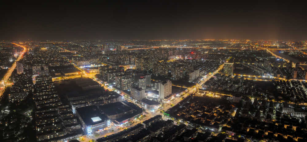 航拍昆山城市夜景