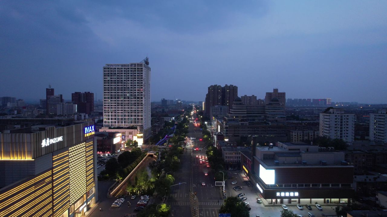 山东淄博城市夜景灯光交通航拍