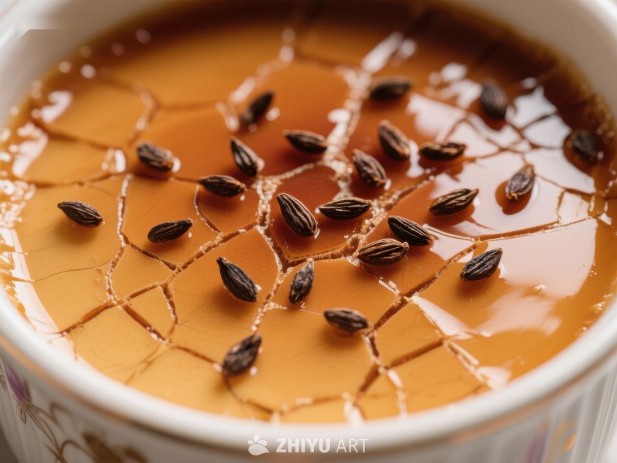 焦糖布丁表面点缀香料 235