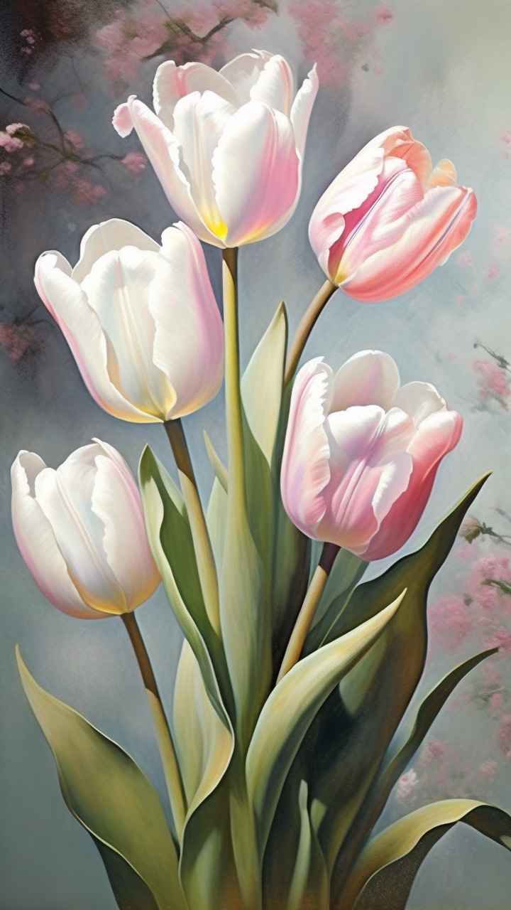 一个白色郁金香花束正在开放插画 43
