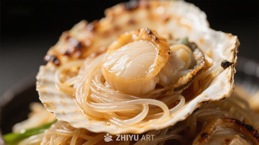 扇贝粉丝蒸菜特写