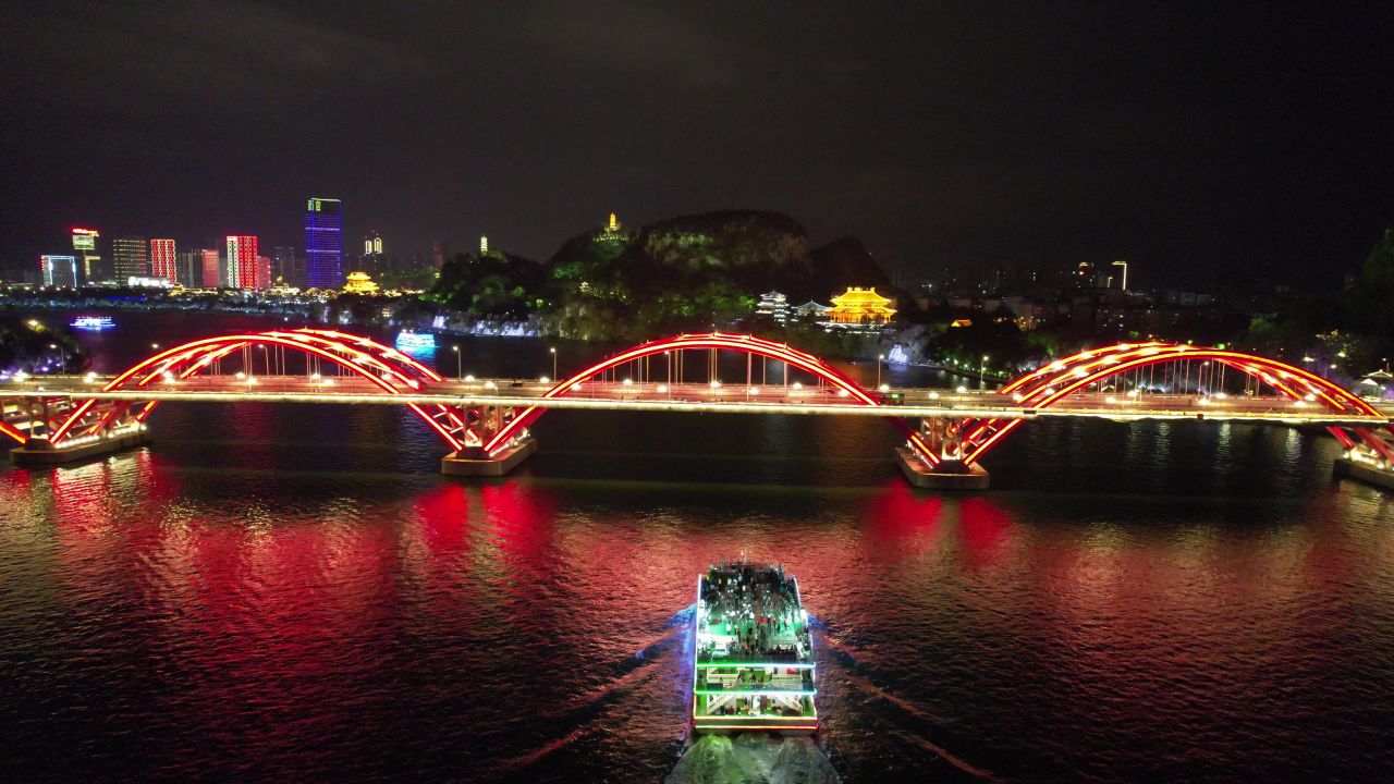 广西柳州柳江夜景文惠桥夜景灯光