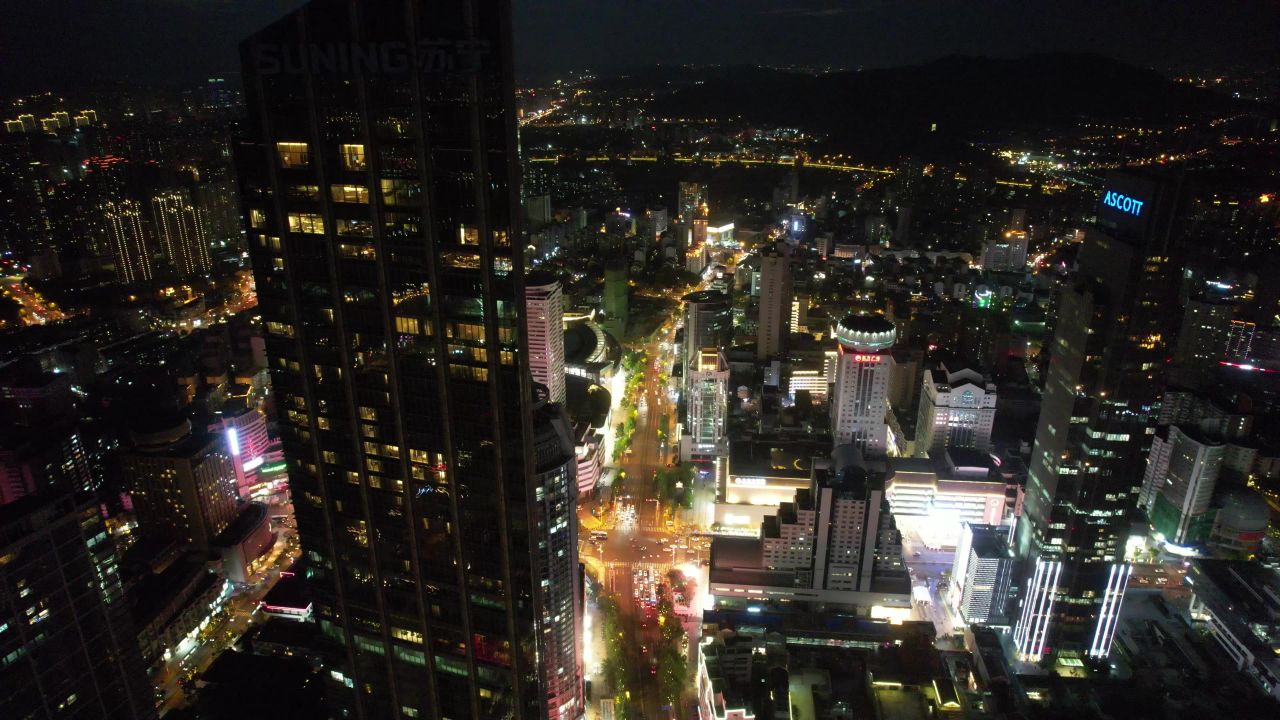 江苏无锡城市夜景灯光航拍