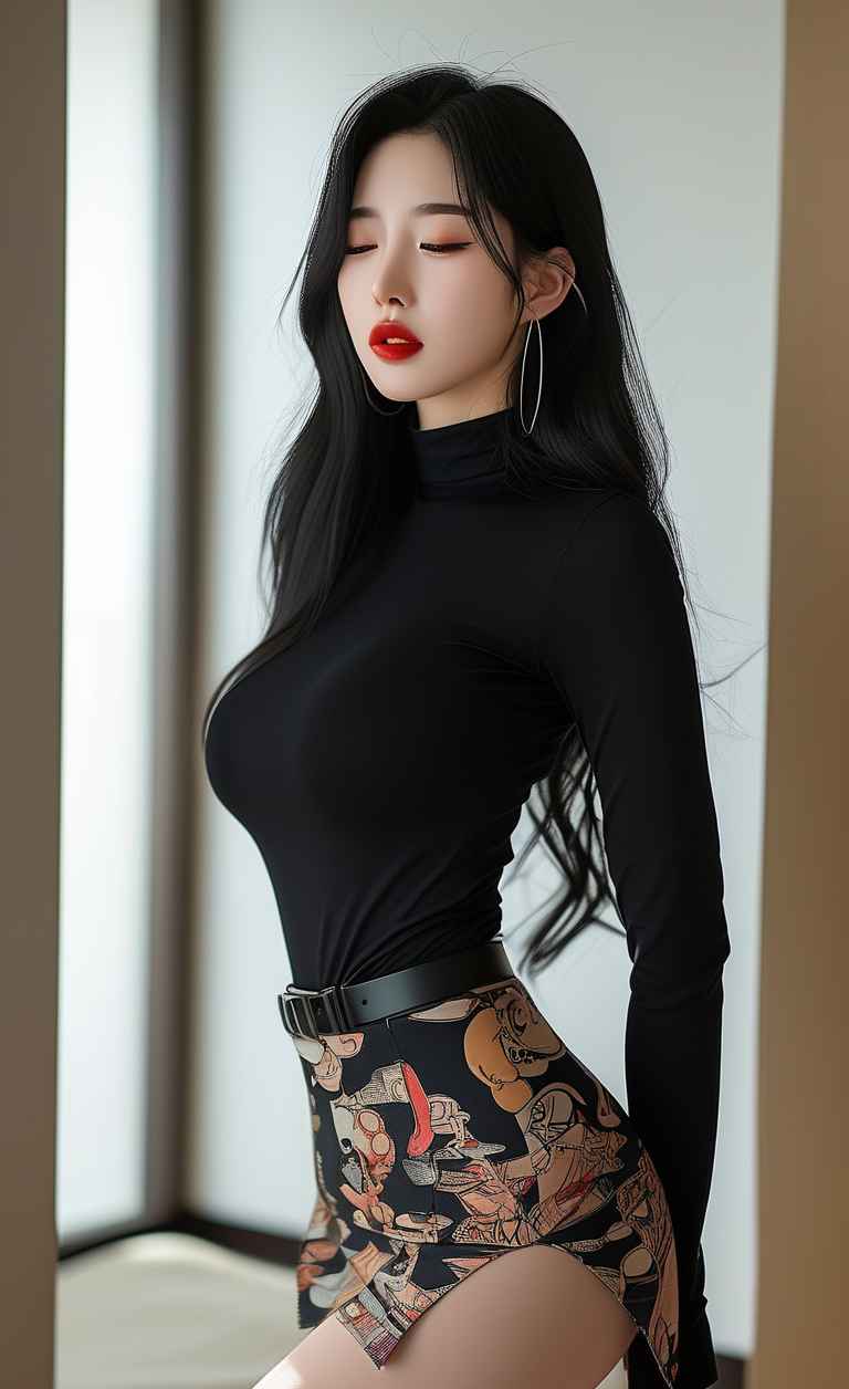 黑色衣服紧身穿搭美女长头发，成熟女性 31