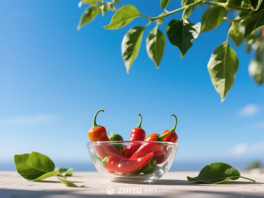 碗中红椒绿叶映蓝天 365