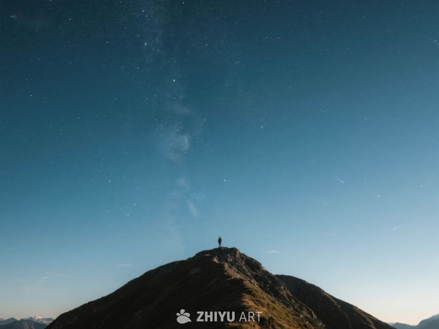 山顶孤独身影仰望星空 122