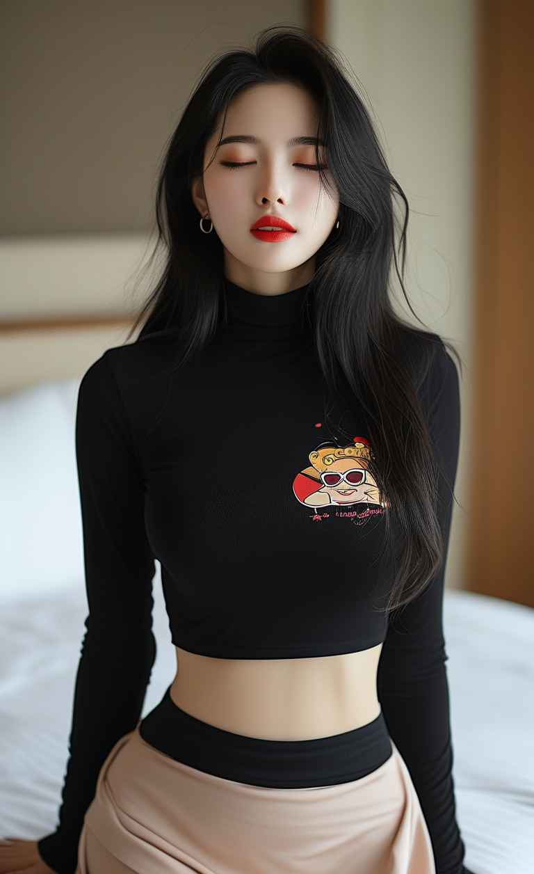 黑色衣服紧身穿搭美女长头发，成熟女性 39