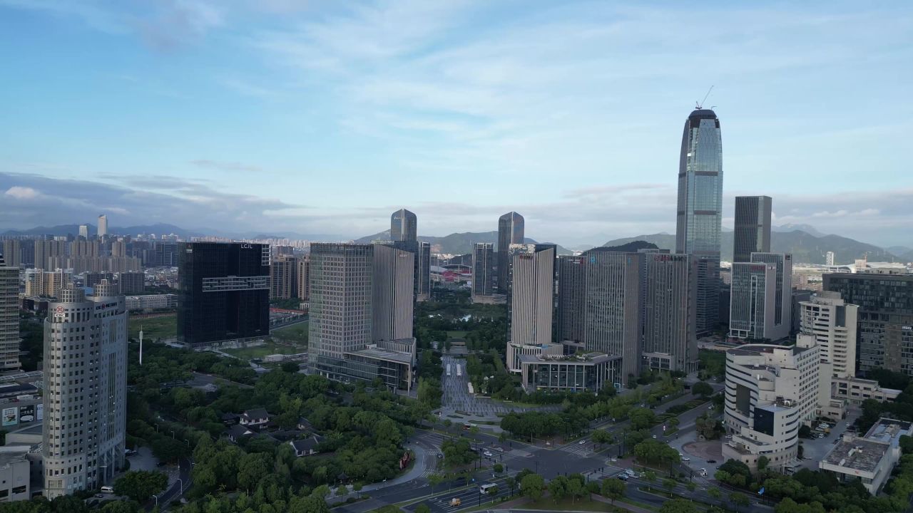 航拍台州城市风光地标建筑