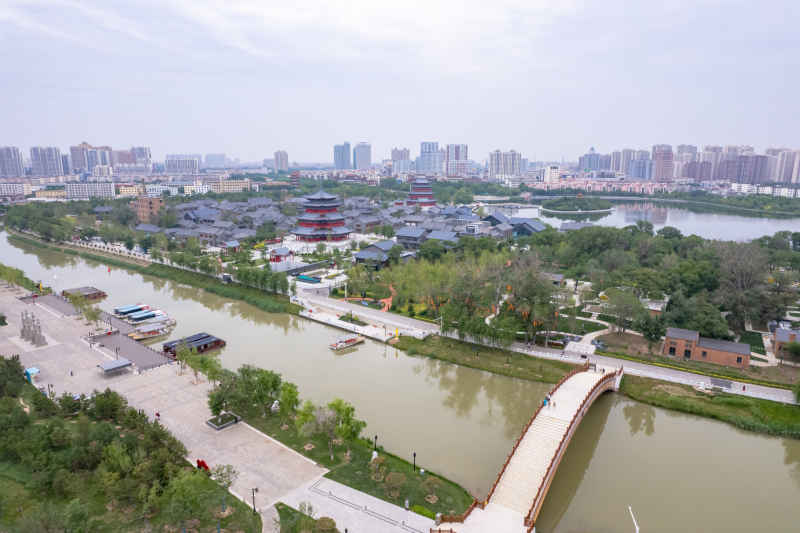 河北沧州城市风光地标建筑航拍图 