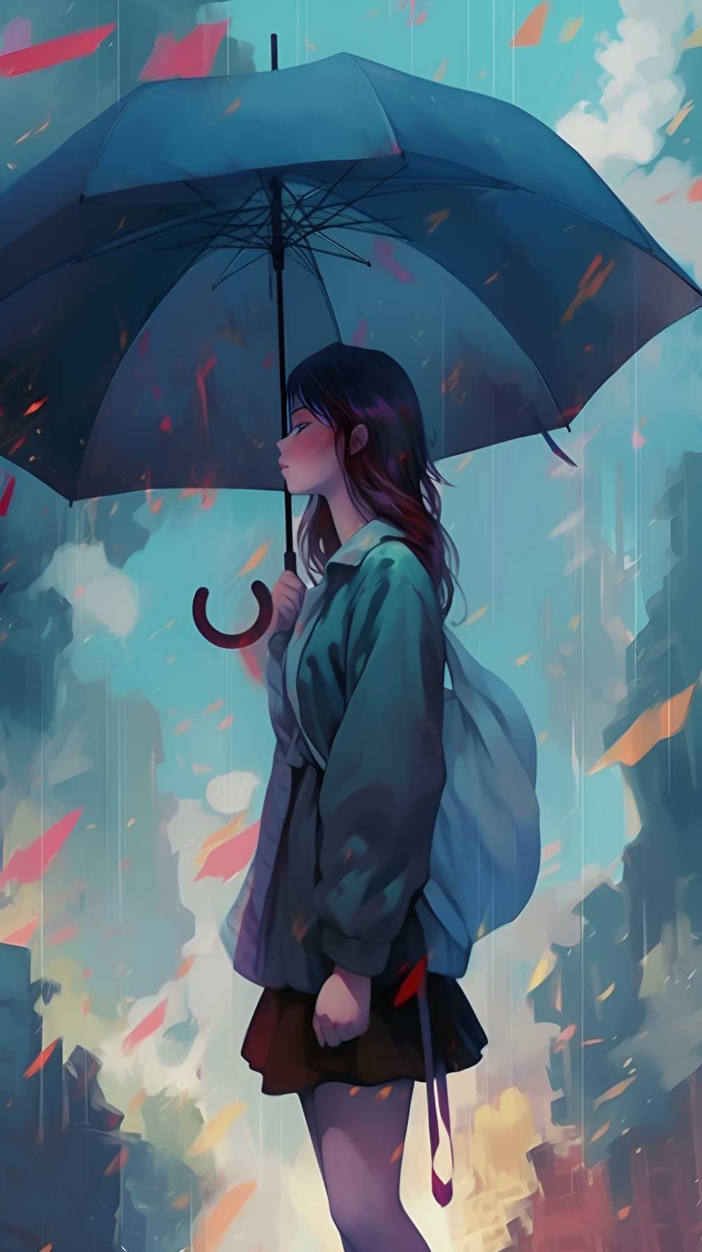 打伞女孩忧郁的美