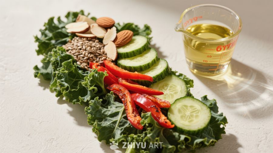 新鲜蔬菜与坚果摆盘