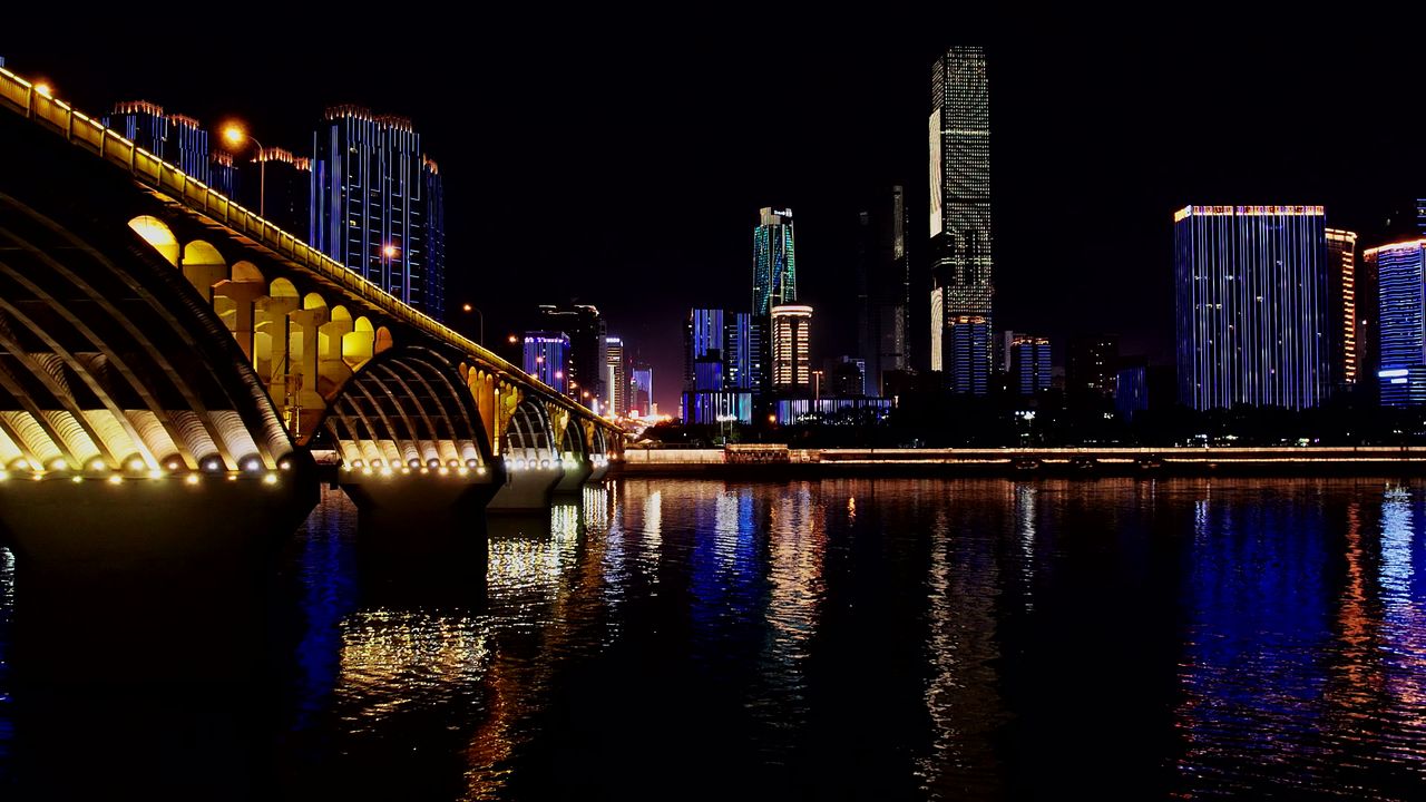 长沙市中心城市夜景航拍