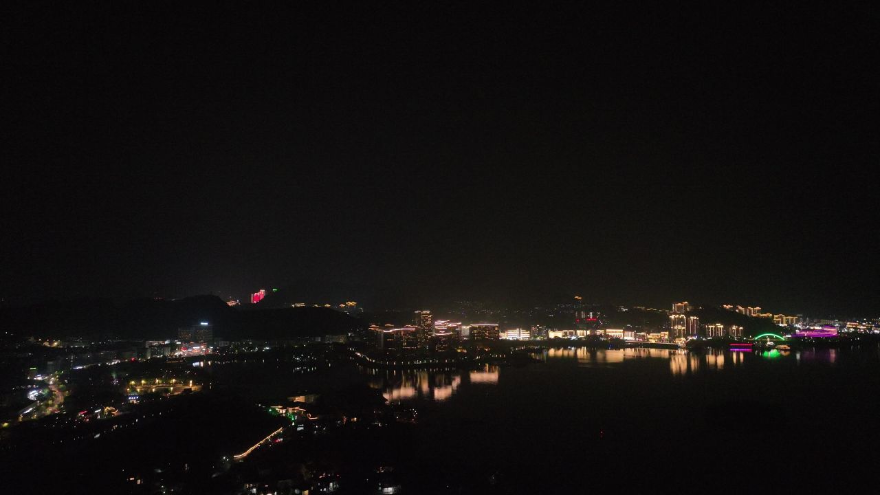4K航拍浙江杭州淳安县千岛湖夜景风光 7