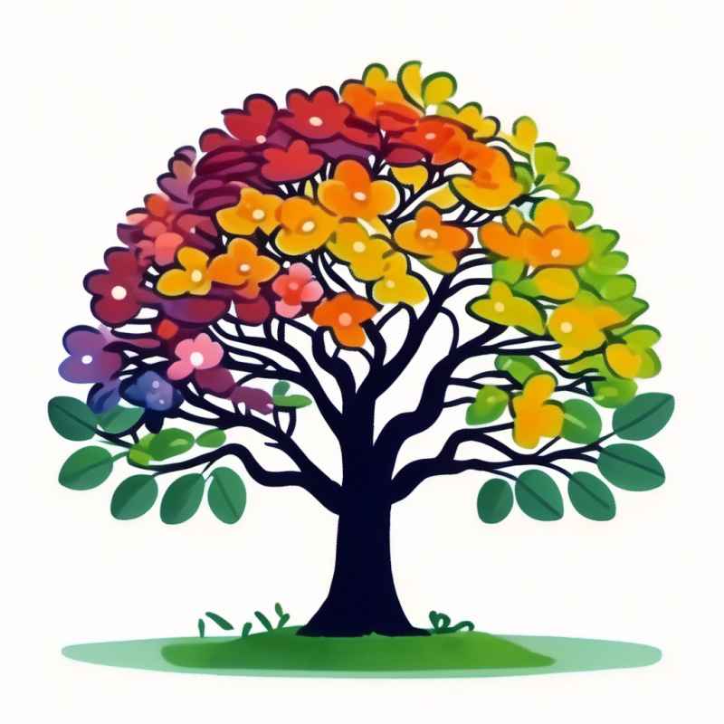 五颜六色的树有花有叶插画元素 2