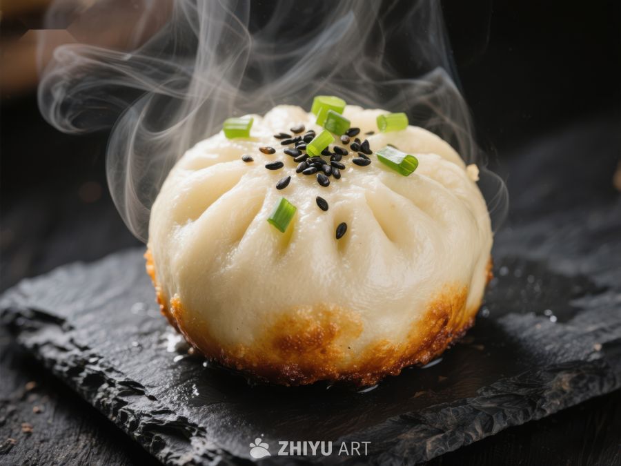 热腾腾的煎包子，香气四溢 971