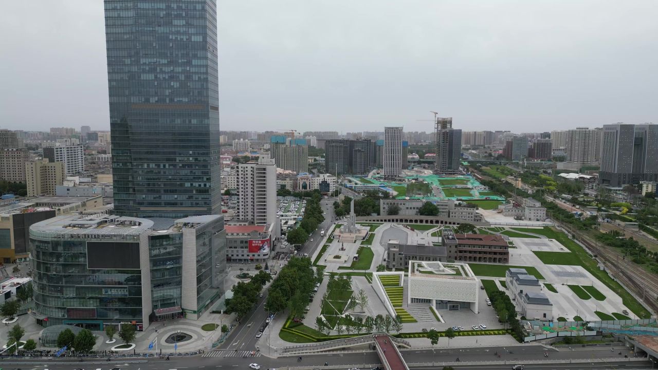 航拍石家庄解放纪念碑