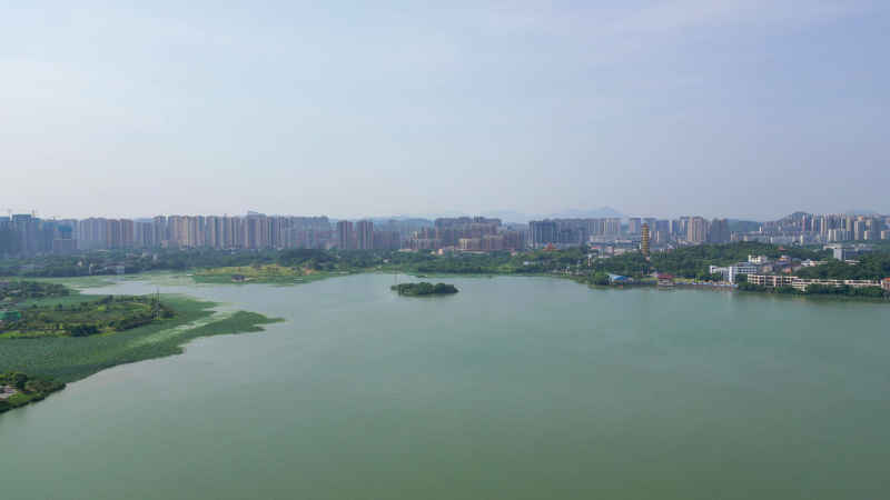 航拍湖北鄂州东洋澜湖湿地公园