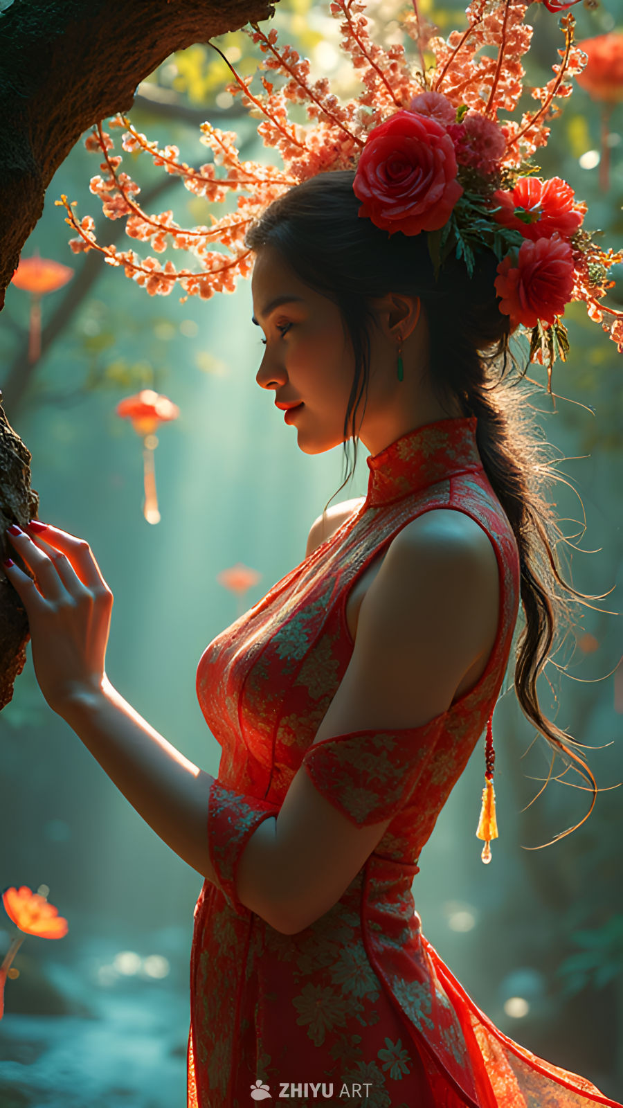 和风红色美女