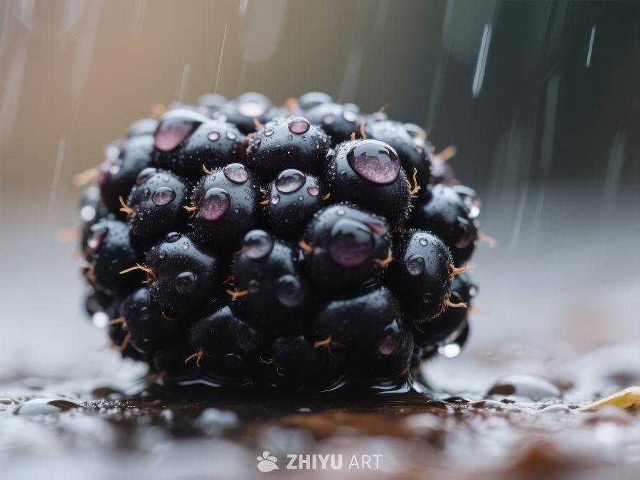 雨中黑莓，水珠晶莹 777