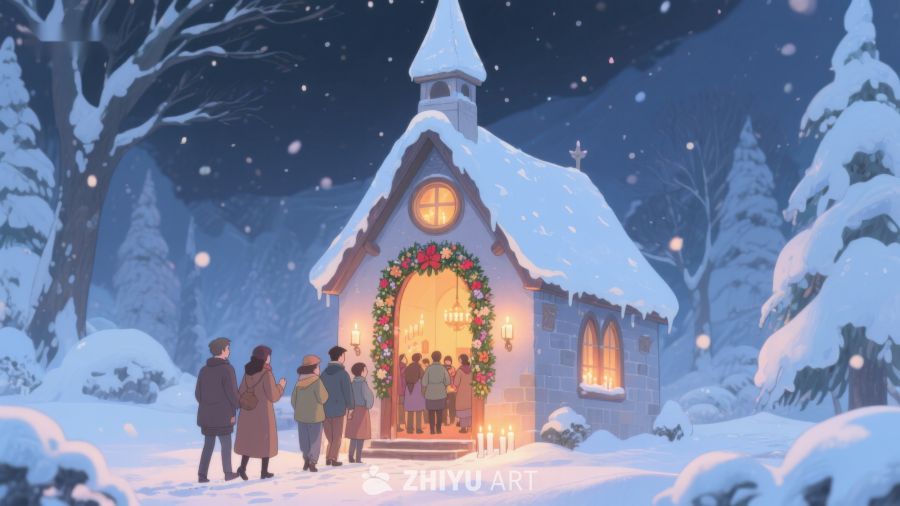 冬夜教堂前的温馨聚会 34