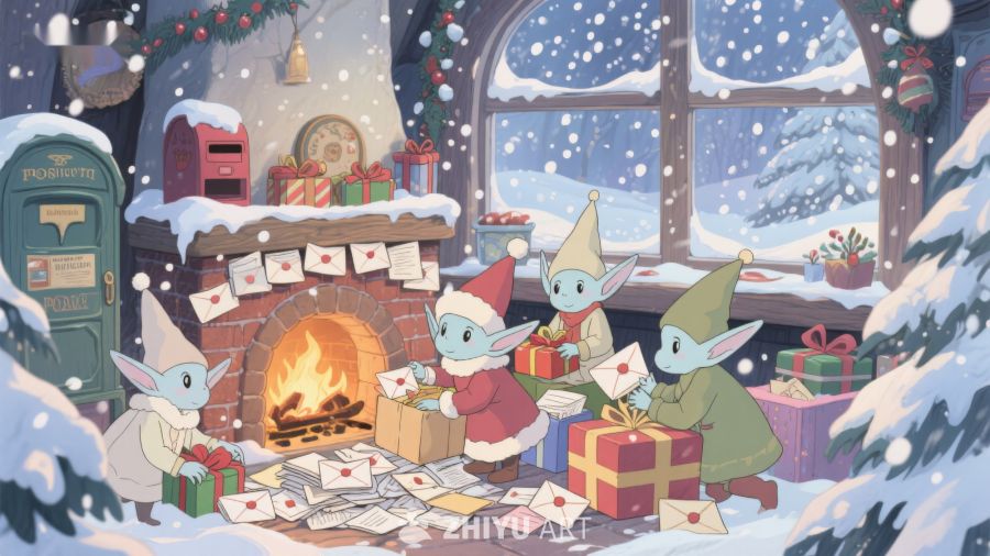 温馨圣诞夜，小精灵围炉写信 317