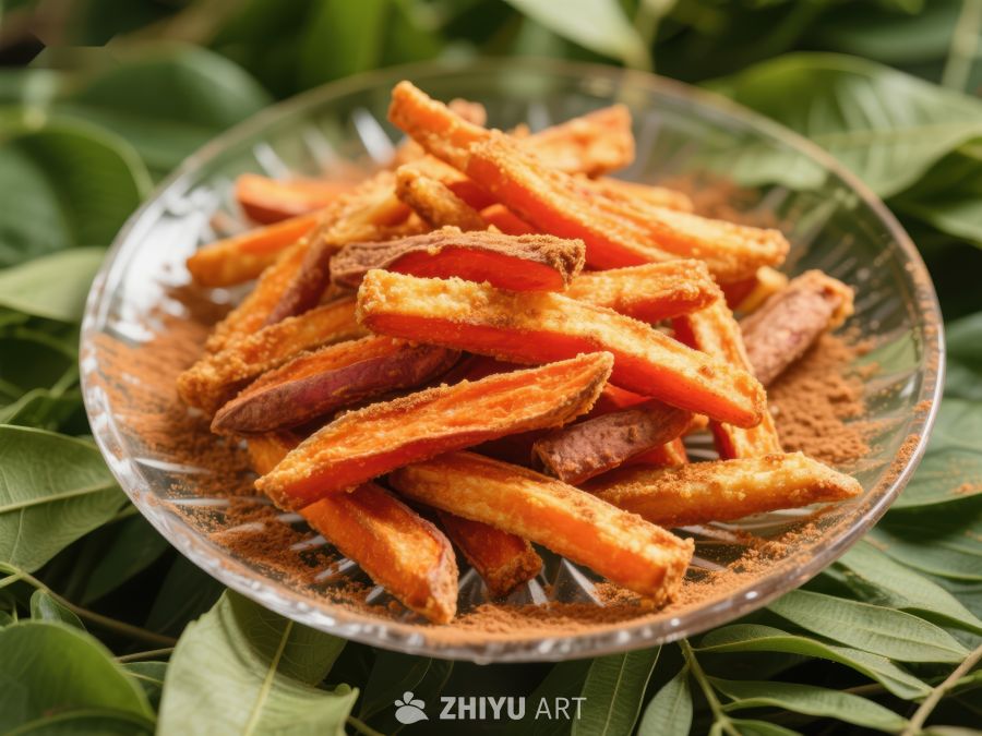香脆红薯条，撒上辣椒粉
