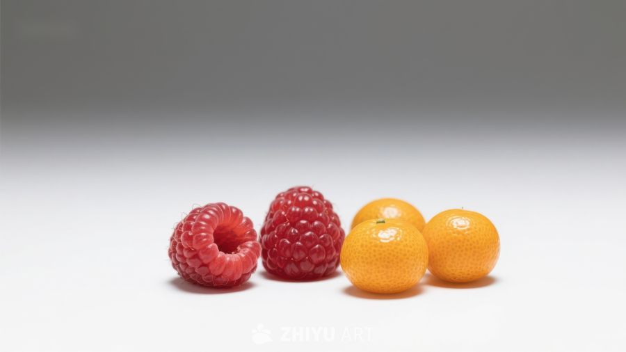 覆盆子与柑橘并排展示