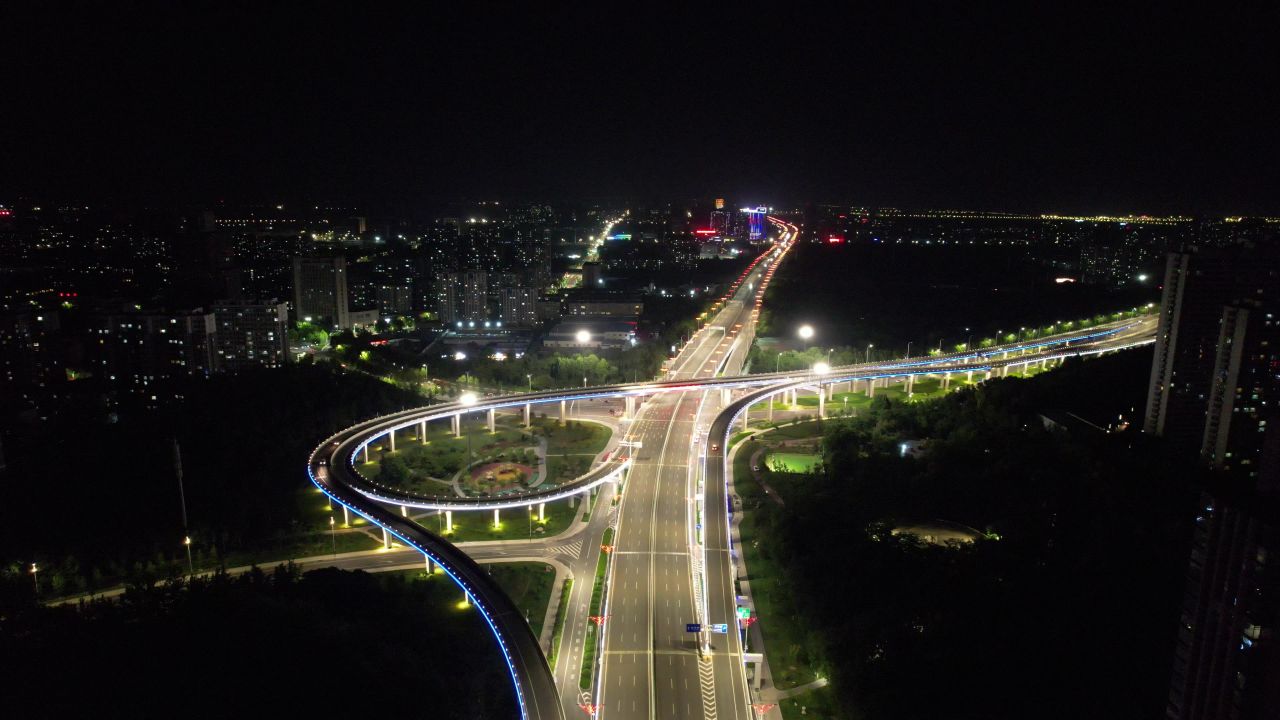 城市高架桥夜景交通航拍
