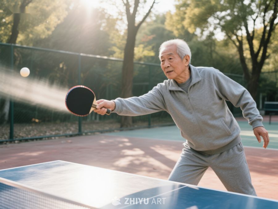 老人在户外打乒乓球 507