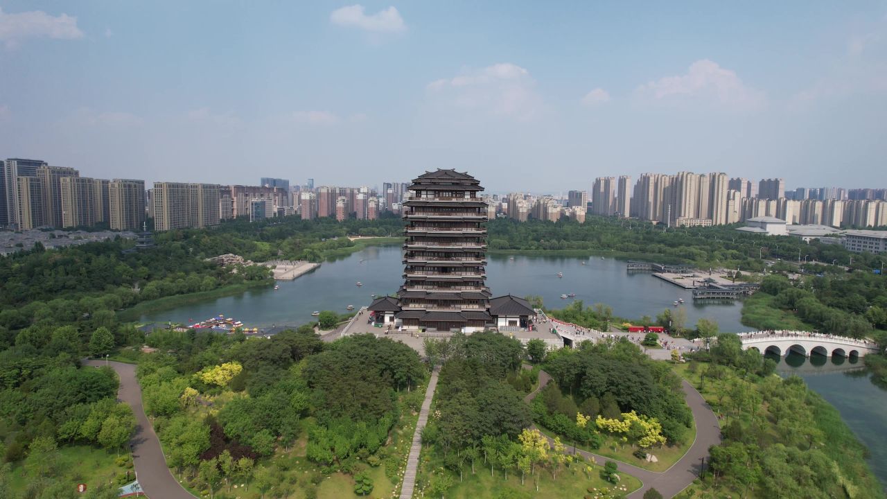 山东淄博城市风光航拍 