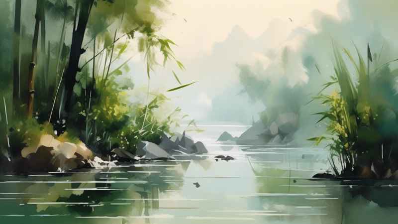 绿竹水墨插画背景图 23