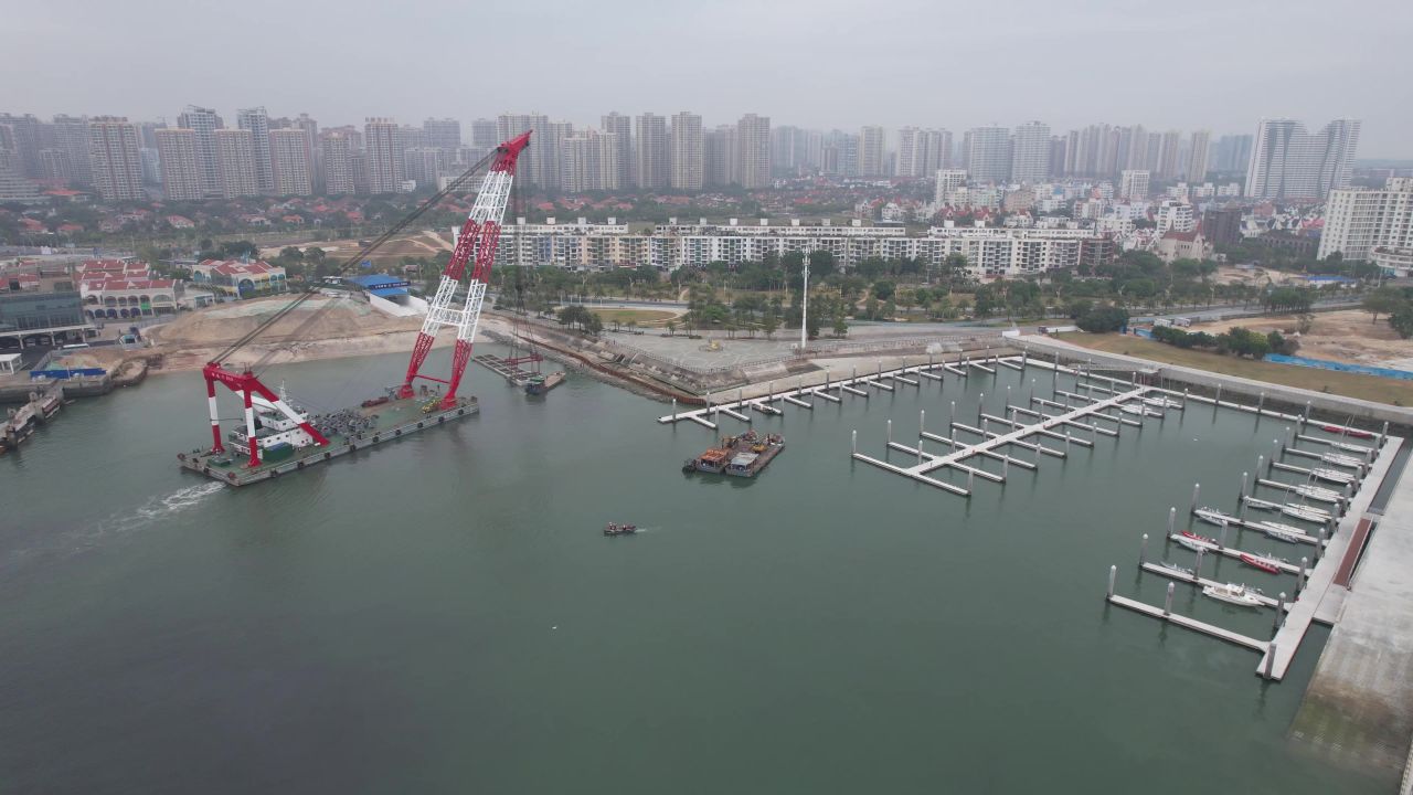 海边渔船广西北海海边风光航拍  