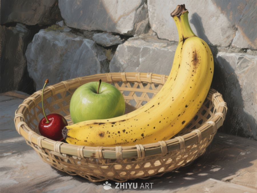 竹篮中的香蕉、苹果和樱桃 802