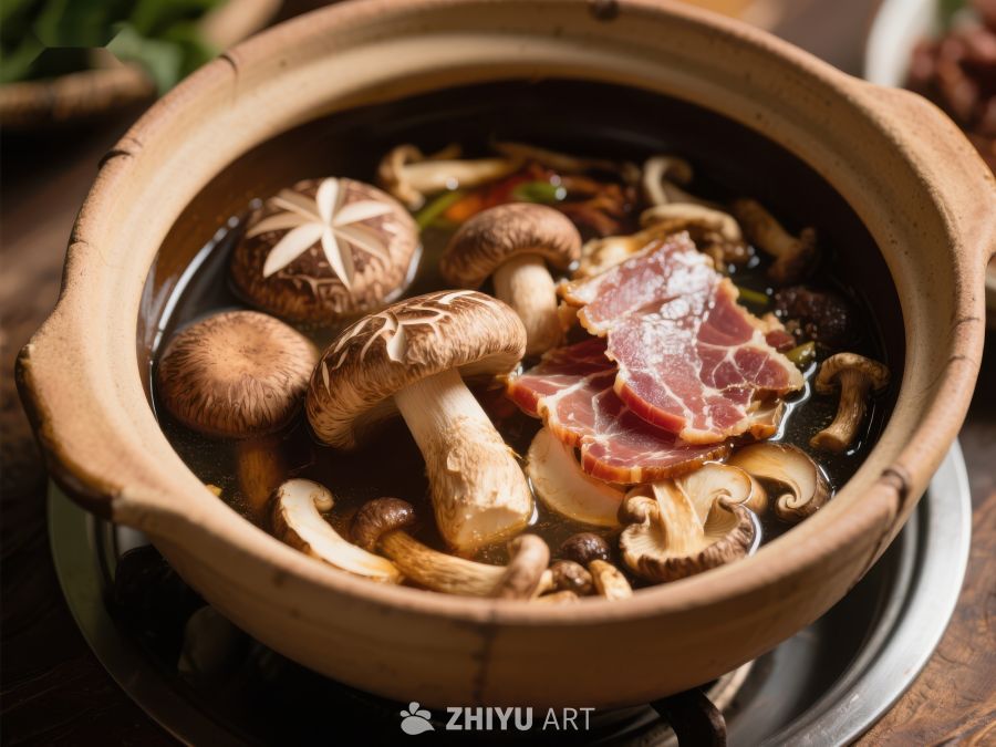 砂锅炖煮香菇腊肉 552