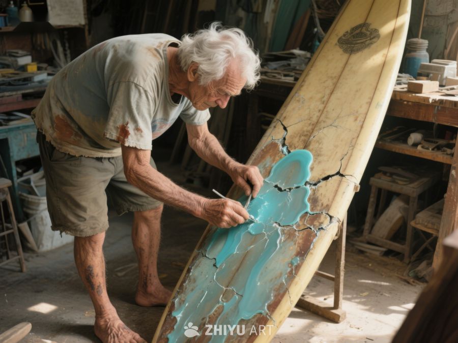 老匠人专注绘制冲浪板 189